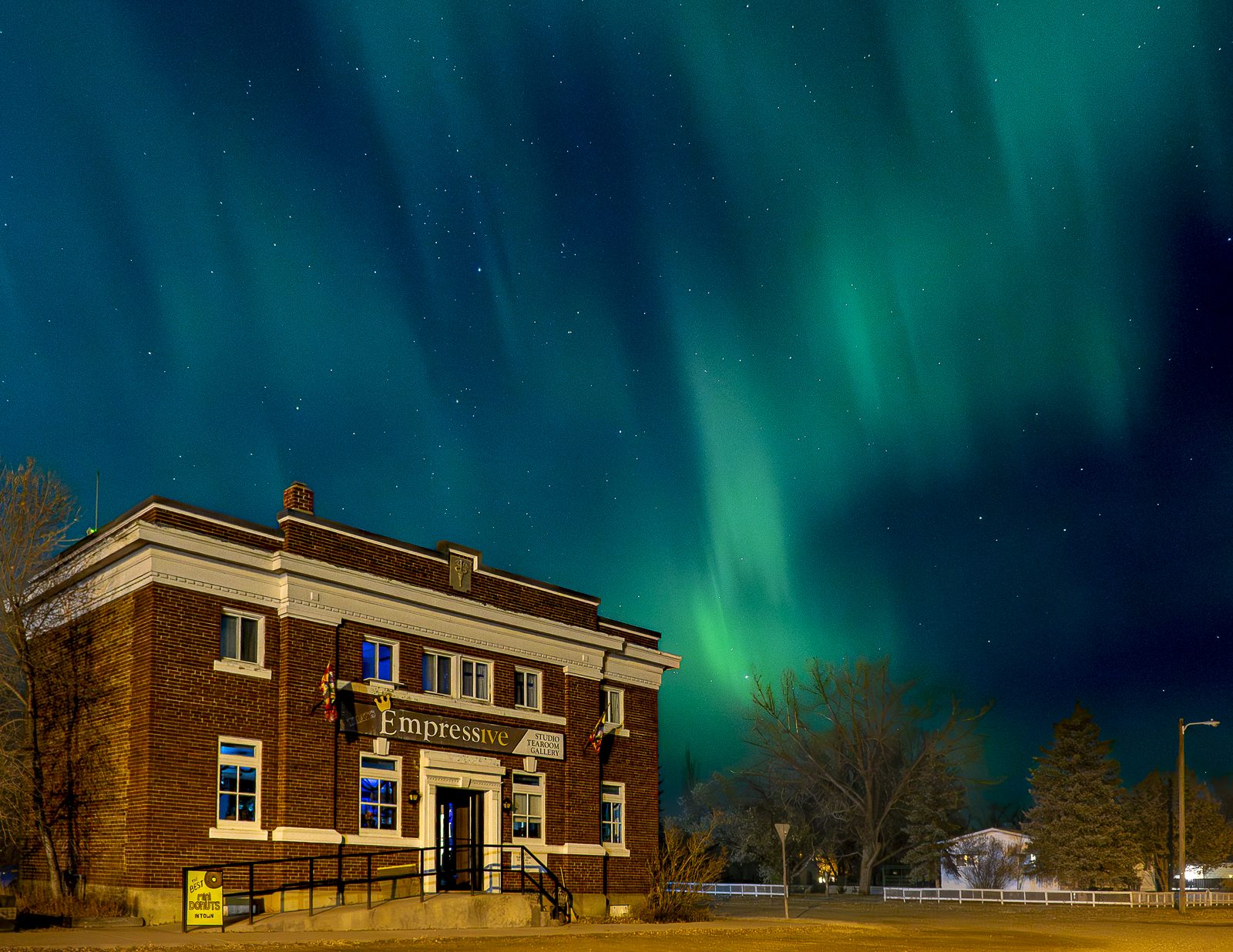 That’s Empressive Art Gallery under the northern lights in Empress, Alberta